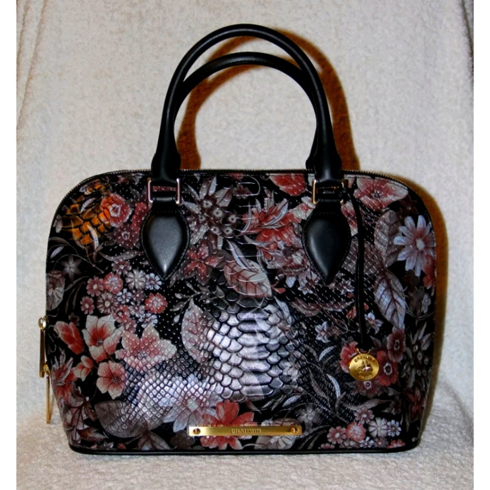 Brahmin Vivian Black Bohemia Vineyard Leather Satchel and matching Wallet